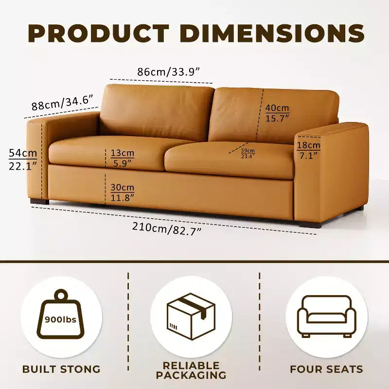ATJafurn 82.7 Inch Orange Leather Sectional Sofa Couch, Mid-Century Modern Upholstered Loveseat Sofa with Square Arm for Living Room and Small Space