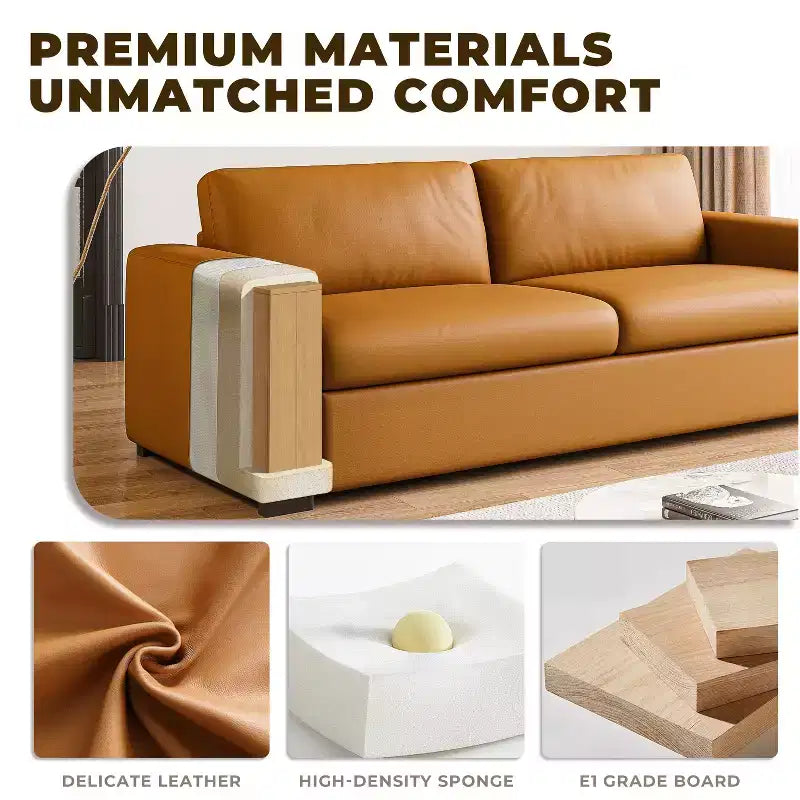 ATJafurn 82.7 Inch Orange Leather Sectional Sofa Couch, Mid-Century Modern Upholstered Loveseat Sofa with Square Arm for Living Room and Small Space