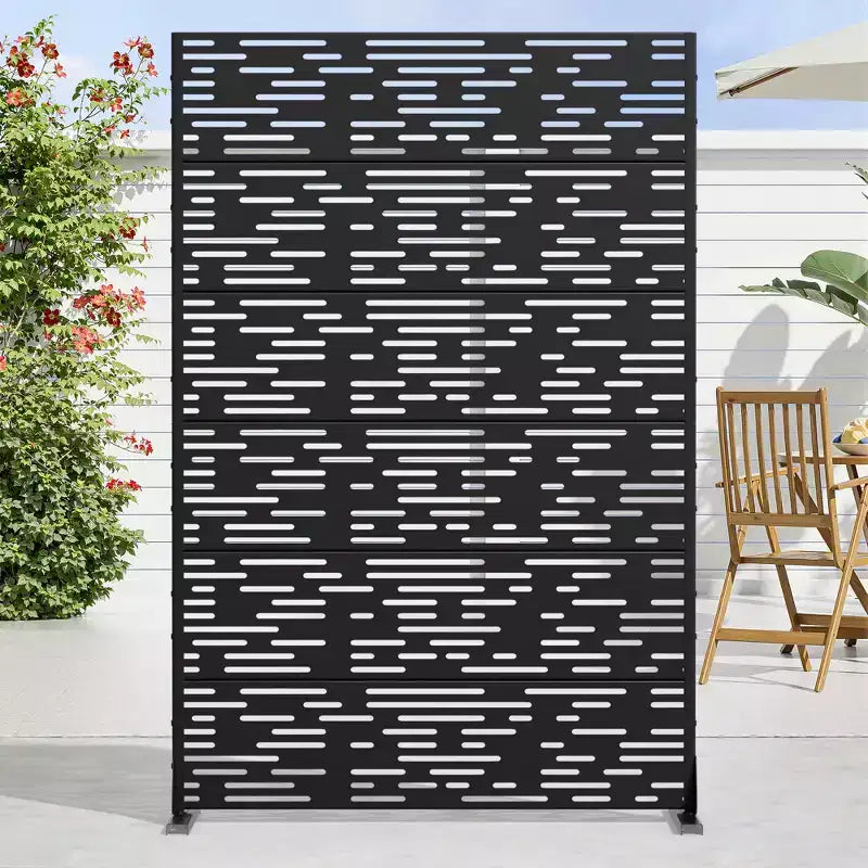 72 H47W Dovelina Black Metal Planter Box with Trellis Privacy Screen for Patio