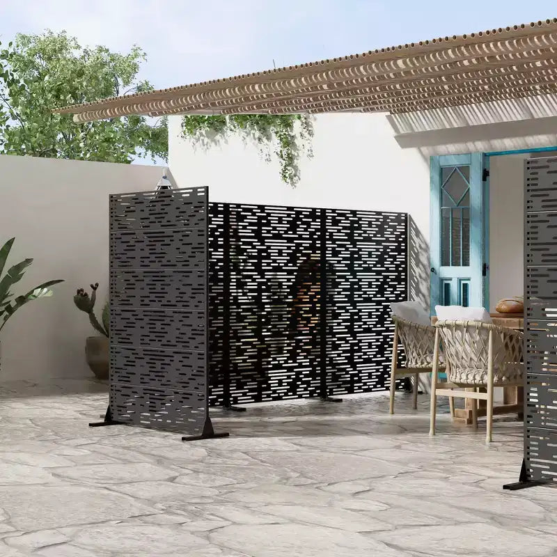 72 H47W Dovelina Black Metal Planter Box with Trellis Privacy Screen for Patio