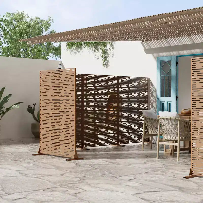 72 H47W Dovelina Black Metal Planter Box with Trellis Privacy Screen for Patio