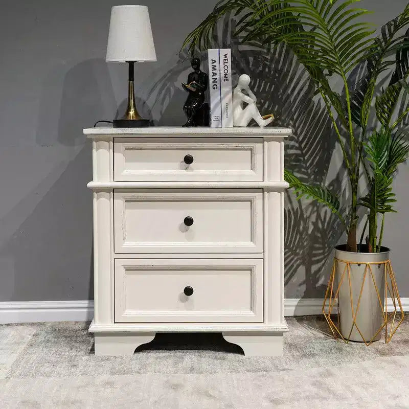 Karl Home 24.02in. W Solid wood 3 drawer nightstand with 2 Usb