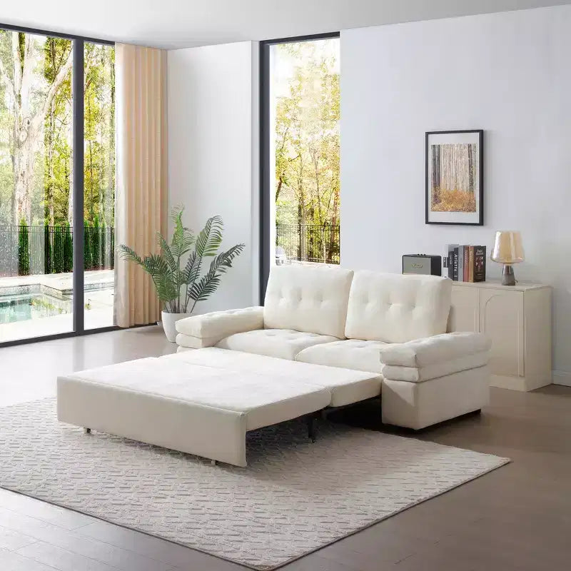 GDFStudio Turner 77 Linen Pull Out Couch Bed with Adjusted Armrest