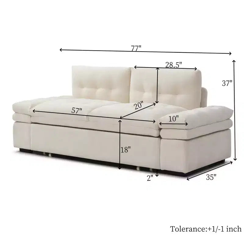 GDFStudio Turner 77 Linen Pull Out Couch Bed with Adjusted Armrest