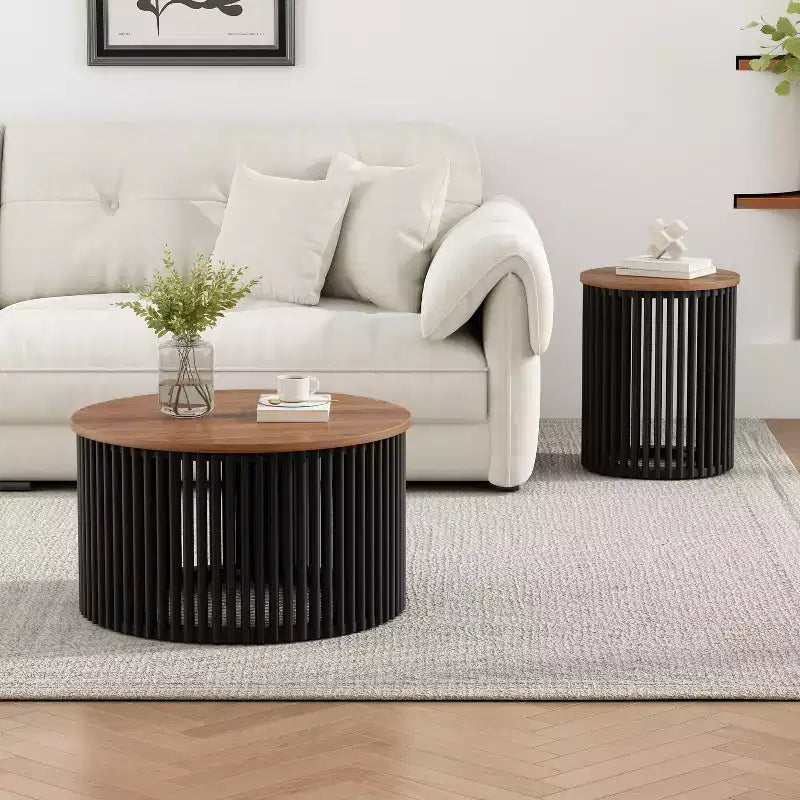 ACACIA SOLID WOOD COFFEE TABLE,NATURAL & BLACK COLOR