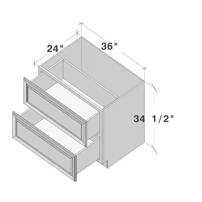 Meuble bas de cuisine à 2 tiroirs CASAINC 36 po L x 34,5 po H x 24 po P - Fermeture amortie, cadre en contreplaqué - Prêt à assembler