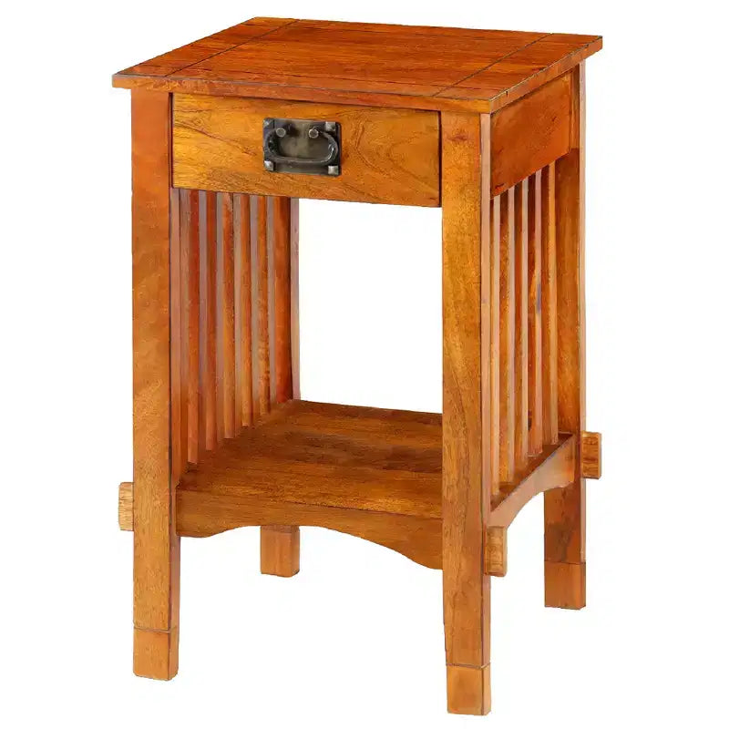 Meuble de téléphone spacieux en bois de manguier Royal Hampton avec panneaux latéraux à lattes