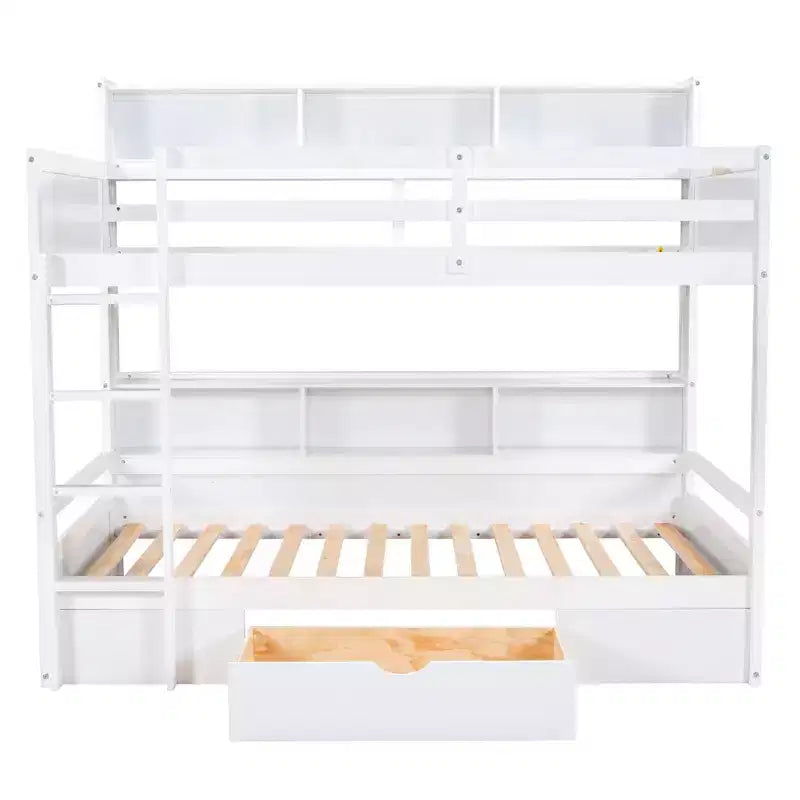 Lit superposé multifonctionnel Okak double avec étagères intégrées Lit mezzanine avec tiroir de rangement en bois massif pour enfants et adolescents, montage facile