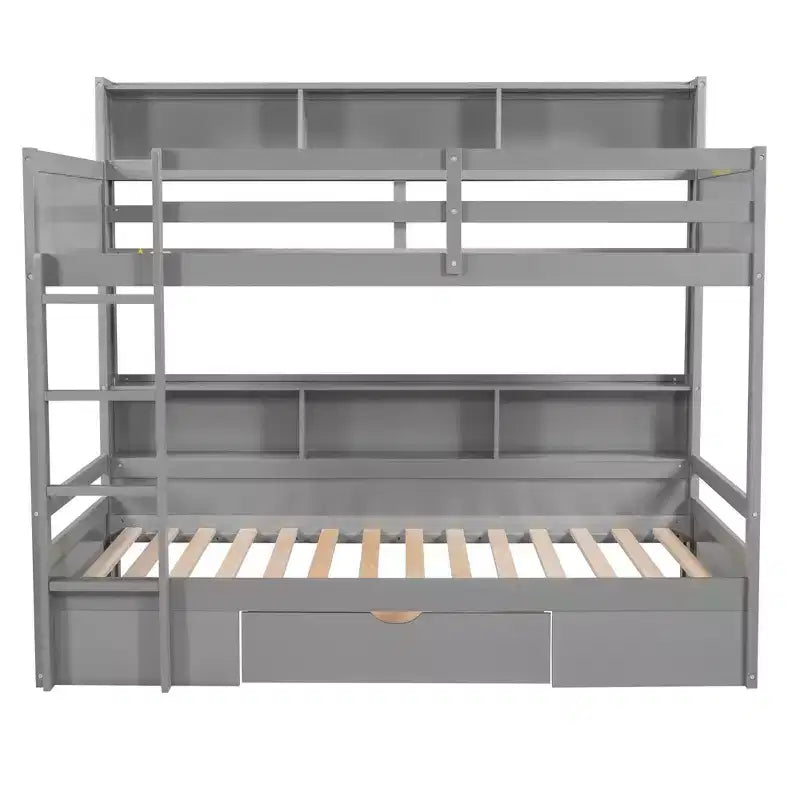 Lit superposé multifonctionnel Okak double avec étagères intégrées Lit mezzanine avec tiroir de rangement en bois massif pour enfants et adolescents, montage facile