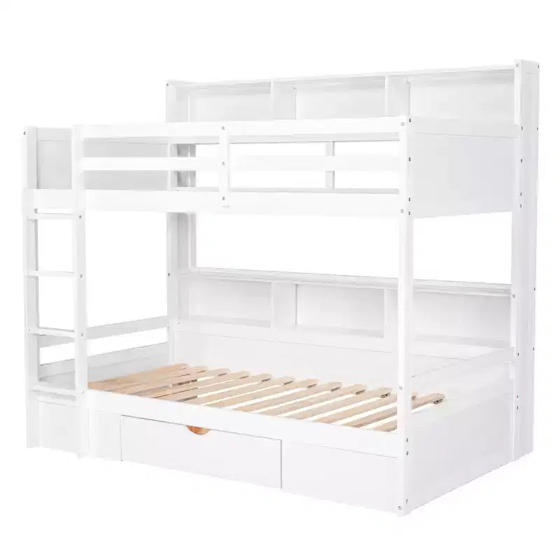 Lit superposé multifonctionnel Okak double avec étagères intégrées Lit mezzanine avec tiroir de rangement en bois massif pour enfants et adolescents, montage facile