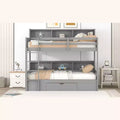 Lit superposé multifonctionnel Okak double avec étagères intégrées Lit mezzanine avec tiroir de rangement en bois massif pour enfants et adolescents, montage facile