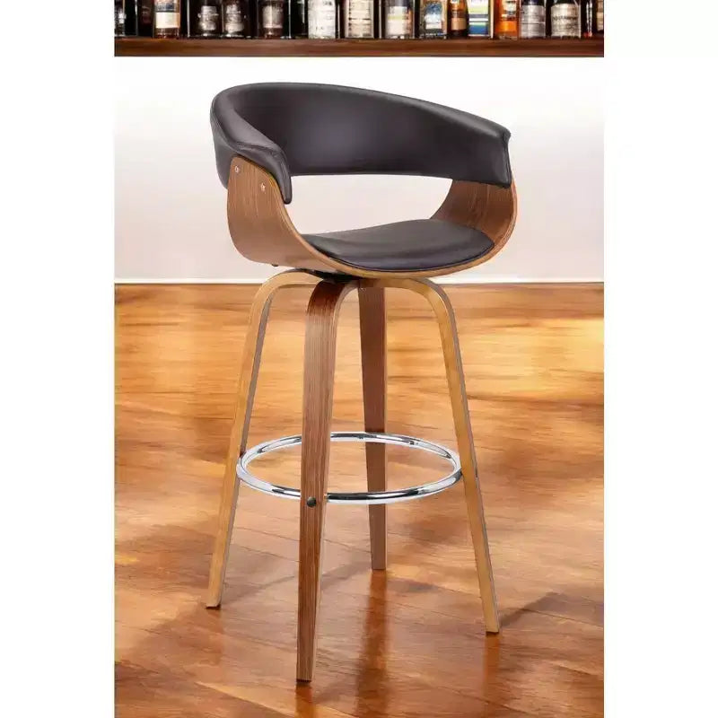 HomeRoots Tabouret de bar bas pivotant en similicuir marron et bois massif de 31 po