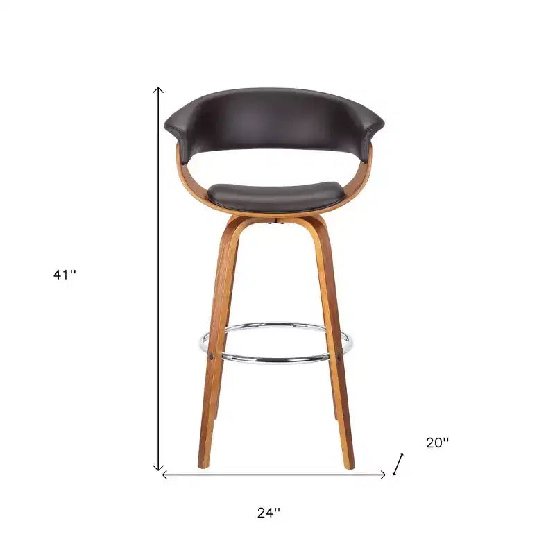 HomeRoots Tabouret de bar bas pivotant en similicuir marron et bois massif de 31 po