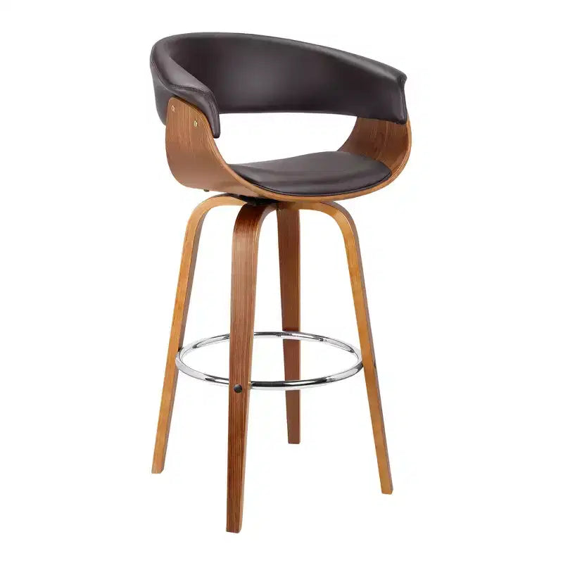 HomeRoots Tabouret de bar bas pivotant en similicuir marron et bois massif de 31 po