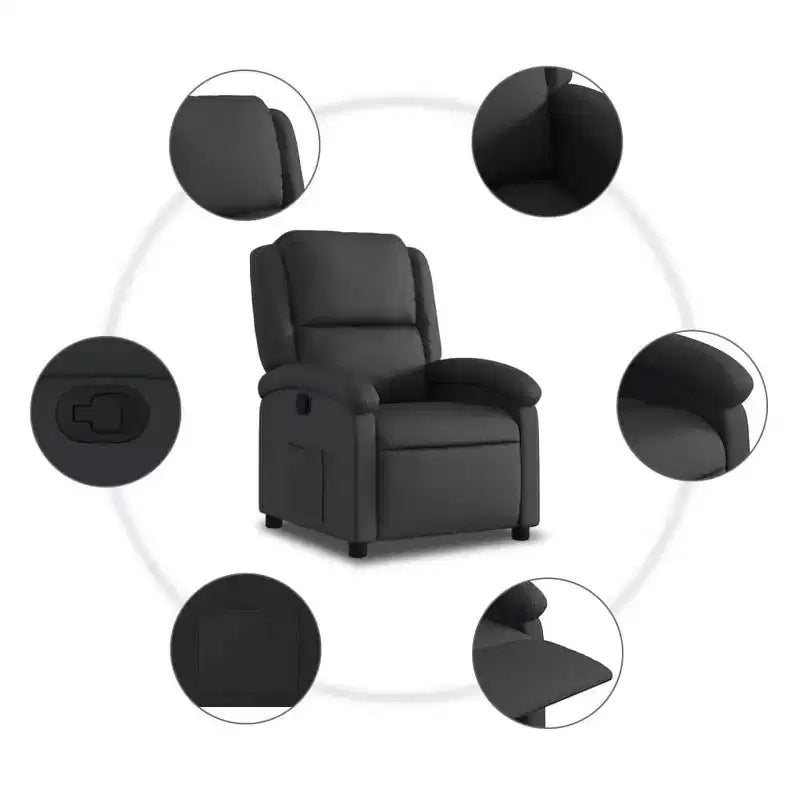 vidaXL Fauteuil inclinable à dossier haut, en cuir véritable - Noir, inclinable manuel sans massage