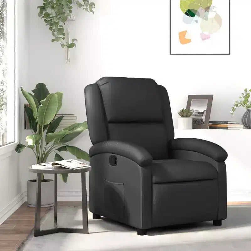 vidaXL Fauteuil inclinable à dossier haut, en cuir véritable - Noir, inclinable manuel sans massage