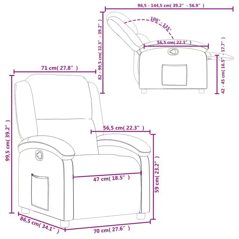 vidaXL Fauteuil inclinable à dossier haut, en cuir véritable - Noir, inclinable manuel sans massage
