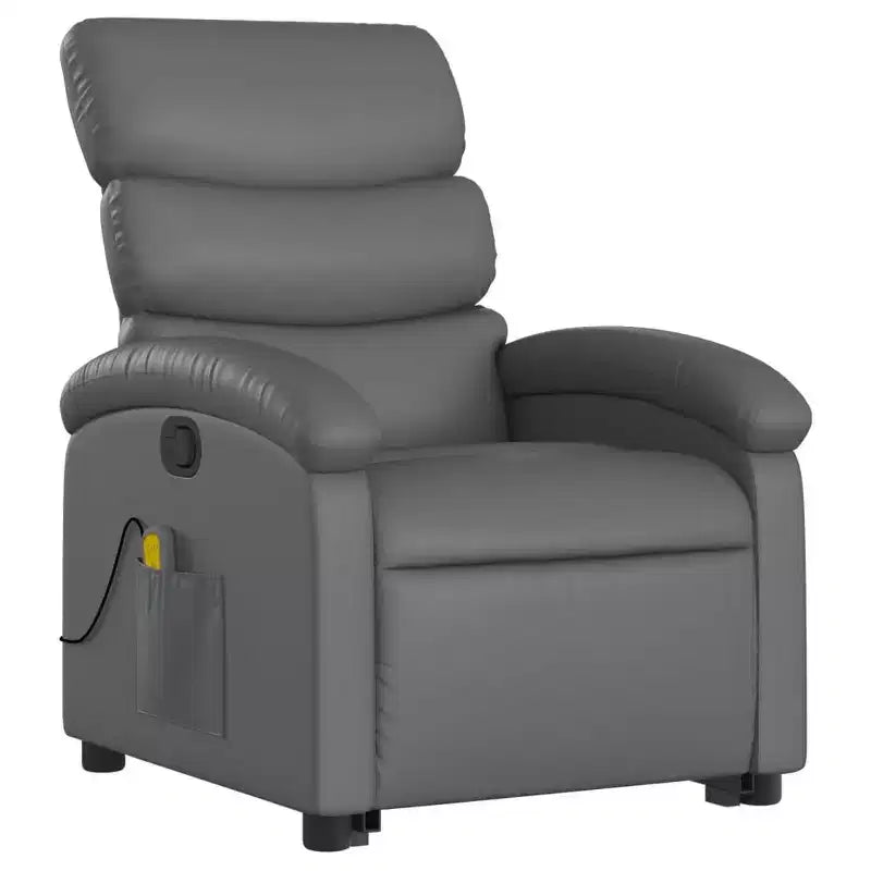 vidaXL Stand-Up Gray Faux Leather Power Lift Massage Recliner with Manual Recline - Comfortable Senior Seating for Living Room