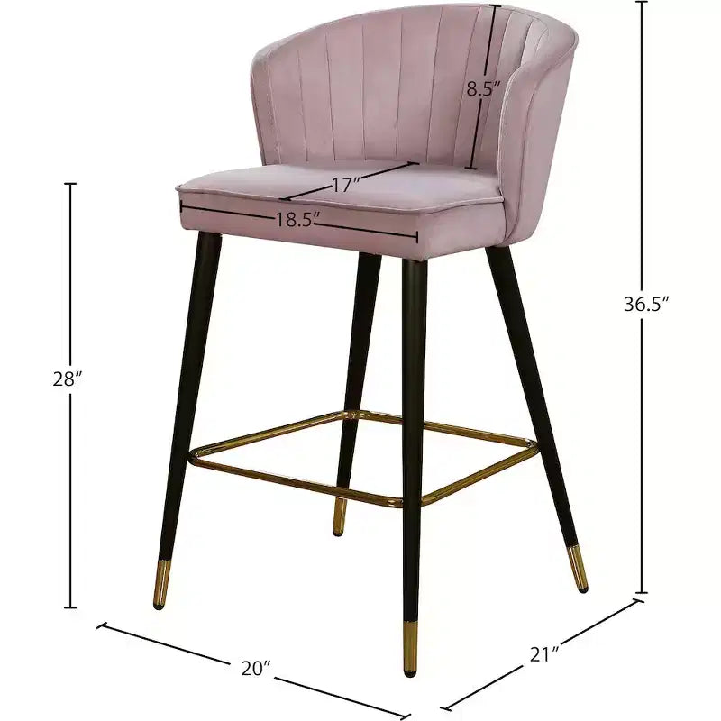 Meridian Furniture, Tabouret Cassie en velours rose, lot de 2