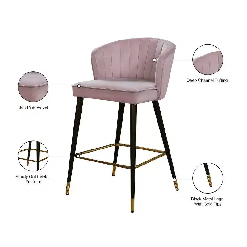 Meridian Furniture, Tabouret Cassie en velours rose, lot de 2