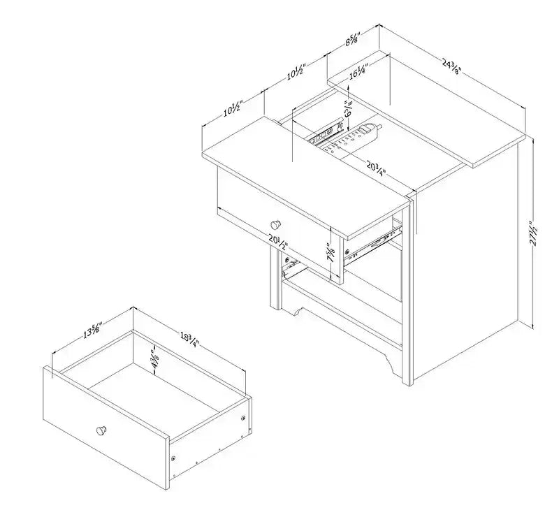 HomeStock Nightstand with Charging Station and Drawers