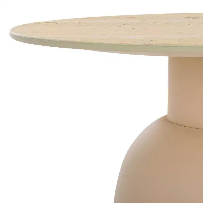 Tavolino d'appoggio rotondo con ripiano in ceramica – Beige, struttura in ferro