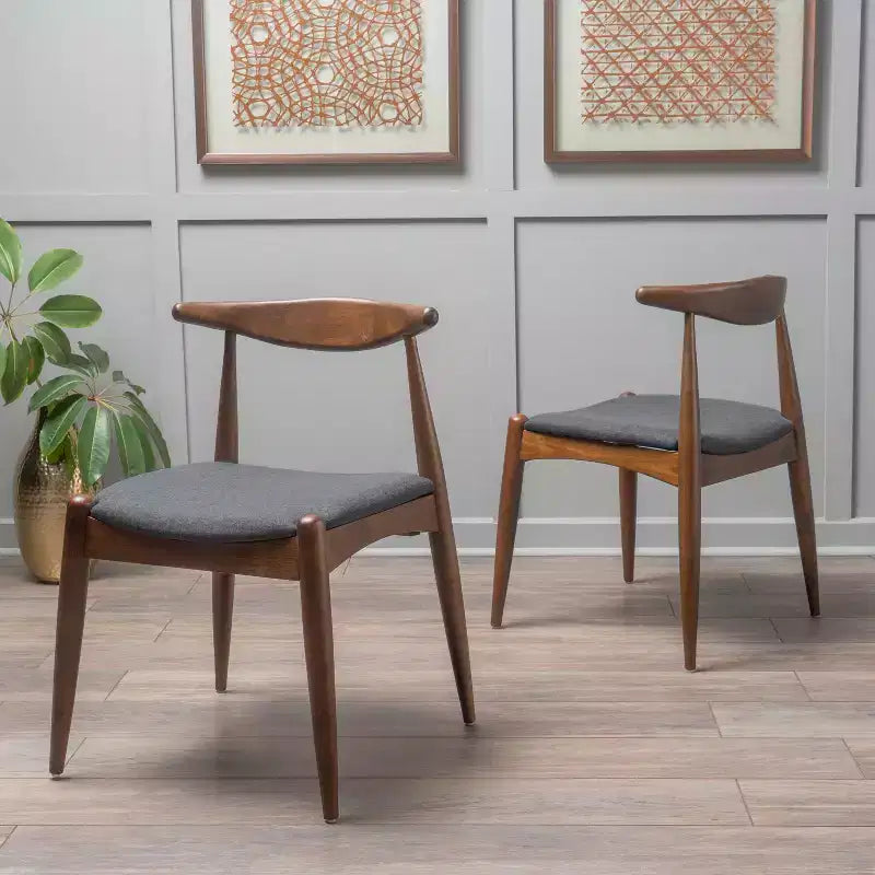 Lot de 2 chaises de salle à manger Okak avec pieds évasés, structure en bois d'hévéa et assise rembourrée, chaises de cuisine modernes et confortables pour salon et appartement