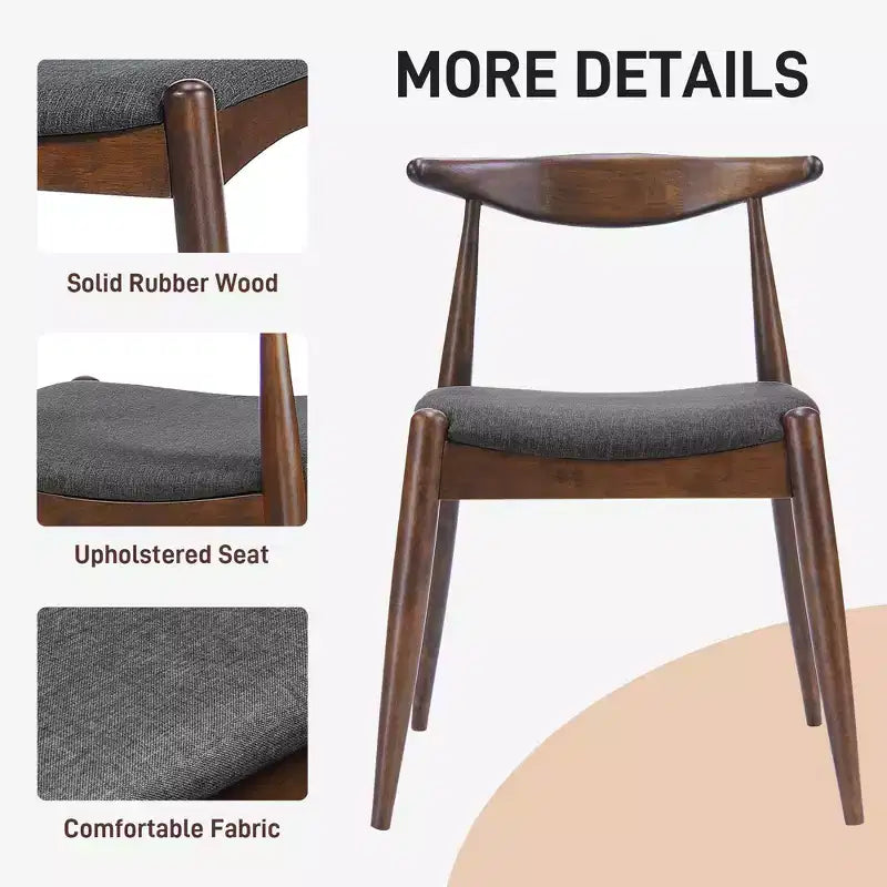 Lot de 2 chaises de salle à manger Okak avec pieds évasés, structure en bois d'hévéa et assise rembourrée, chaises de cuisine modernes et confortables pour salon et appartement