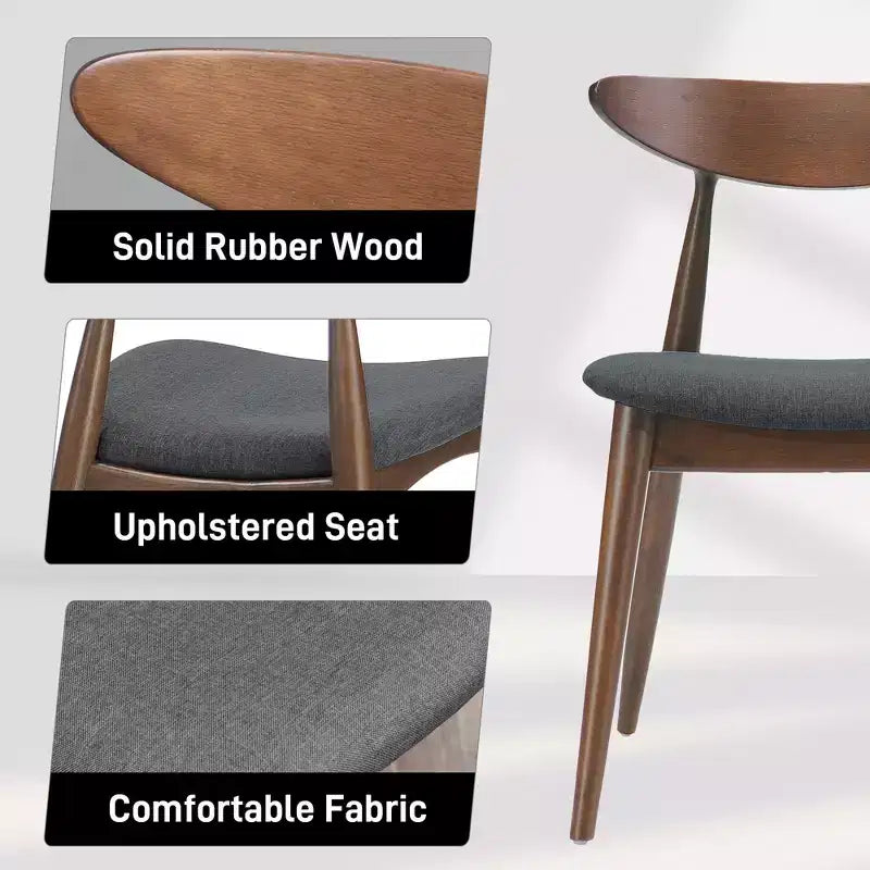 Lot de 2 chaises de salle à manger Okak avec pieds évasés, structure en bois d'hévéa et assise rembourrée, chaises de cuisine modernes et confortables pour salon et appartement