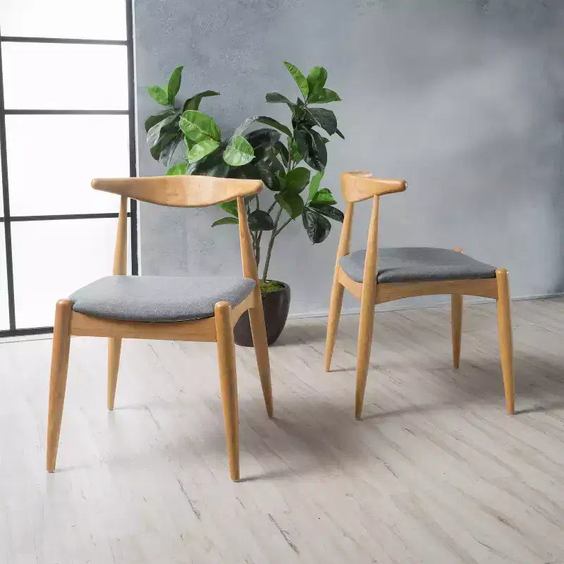 Lot de 2 chaises de salle à manger Okak avec pieds évasés, structure en bois d'hévéa et assise rembourrée, chaises de cuisine modernes et confortables pour salon et appartement