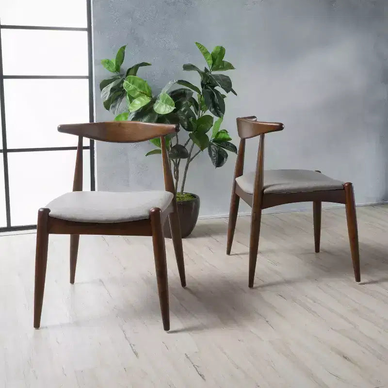 Lot de 2 chaises de salle à manger Okak avec pieds évasés, structure en bois d'hévéa et assise rembourrée, chaises de cuisine modernes et confortables pour salon et appartement