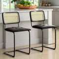MAYEERTY 24 Black Counter Height Bar Stools Set of 2, PU Leather & Rattan Back, for Dining Areas