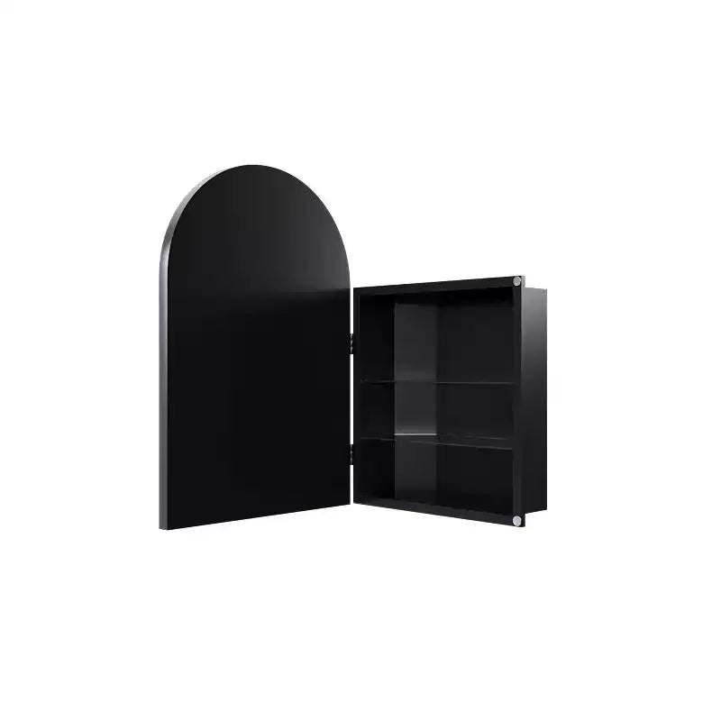 Metal Corner Medicine Cabinet with Arched Mirror, Adjustable Glass Shelves, Space-Saving Bathroom Storage Organizer