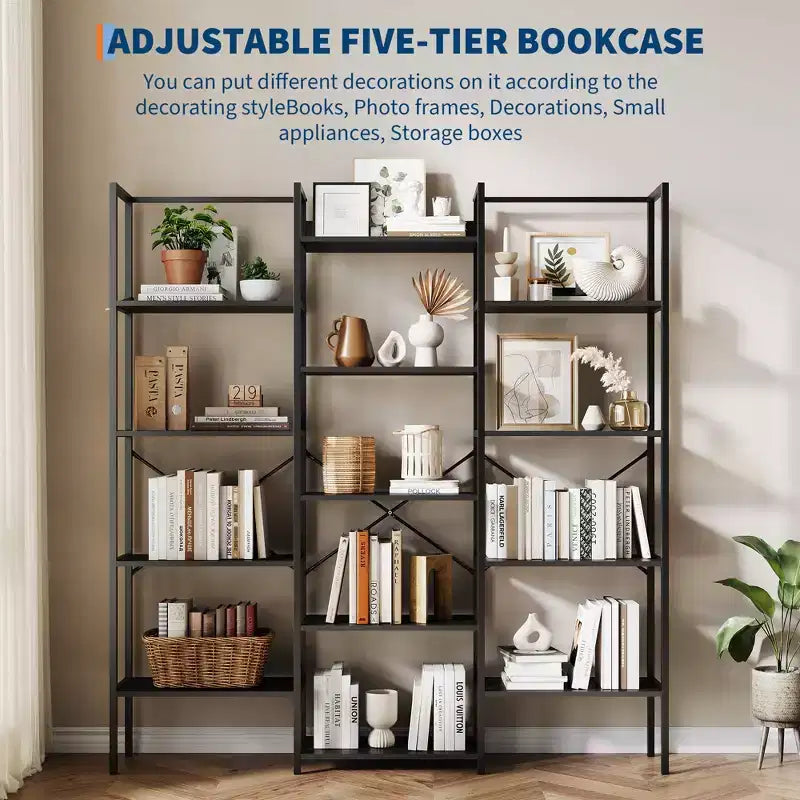 Bibliothèques à 5 niveaux GustoWave, bibliothèque industrielle triple, bibliothèque en acier, étagères de rangement et de présentation