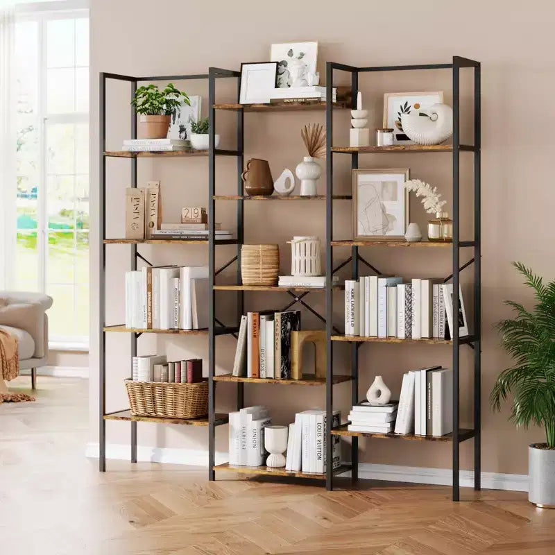 Bibliothèques à 5 niveaux GustoWave, bibliothèque industrielle triple, bibliothèque en acier, étagères de rangement et de présentation