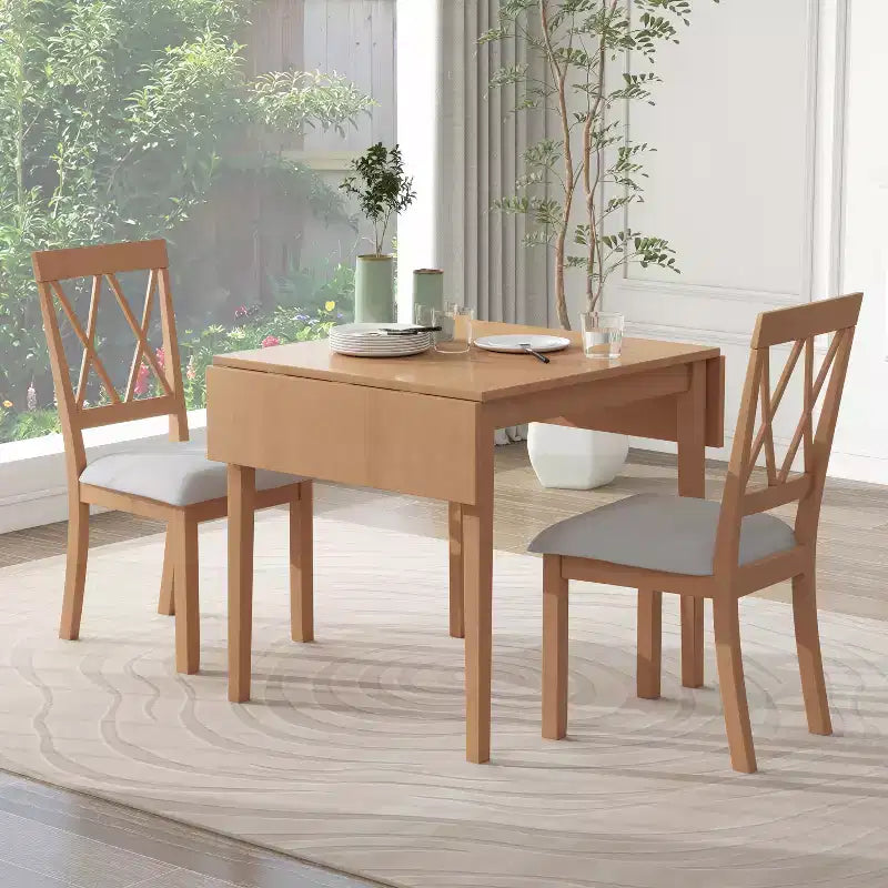 Merax 3-Piece Extendable Drop Leaf Dining Set with Upholstered Chairs