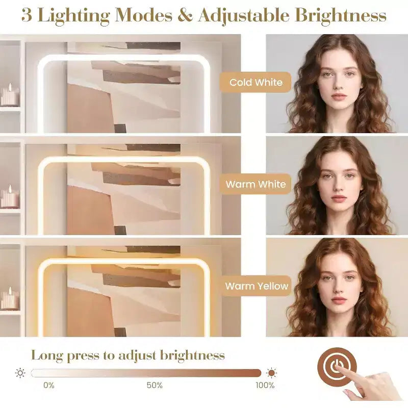 Coiffeuse CuisinSmart, Coiffeuse avec 3 Modes d'Éclairage, Tiroirs et Étagères de Rangement, Tabouret de Rangement, Coiffeuse pour Chambre à Coucher