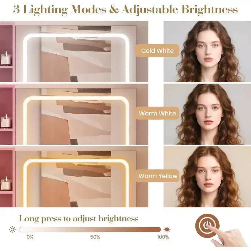 Coiffeuse CuisinSmart, Coiffeuse avec 3 Modes d'Éclairage, Tiroirs et Étagères de Rangement, Tabouret de Rangement, Coiffeuse pour Chambre à Coucher