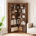 Étagère d'angle CuisinSmart style ferme, avec 5 niveaux, bibliothèque haute, étagère en forme de L, grande étagère de présentation