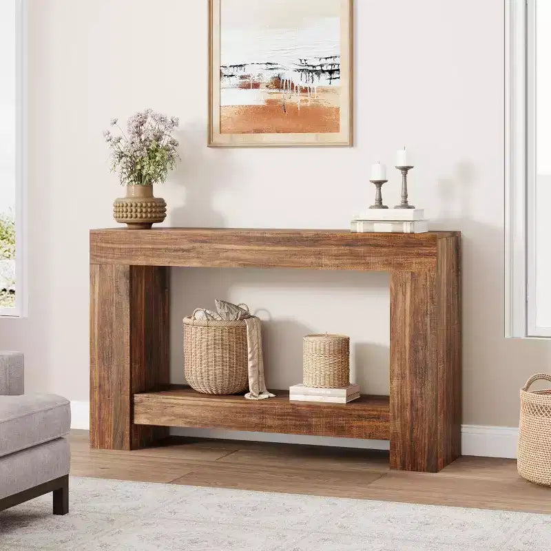 Console table, double-layer console table with storage space, used for living room