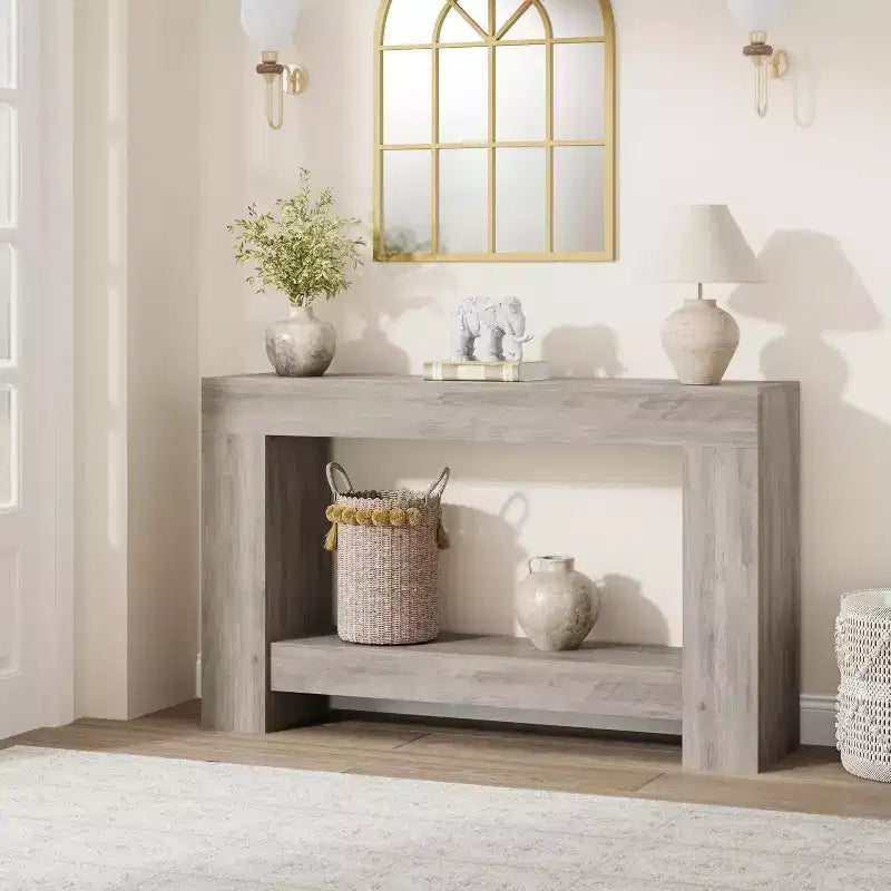 Console table, double-layer console table with storage space, used for living room