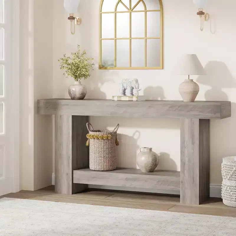 Console table, double-layer console table with storage space, used for living room