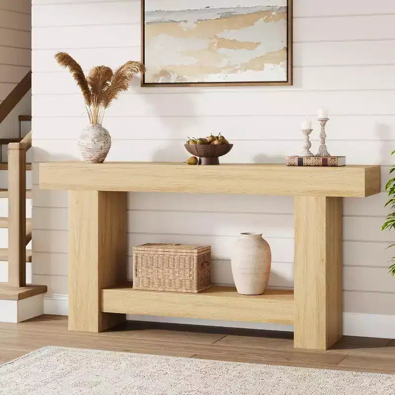 Console table, double-layer console table with storage space, used for living room