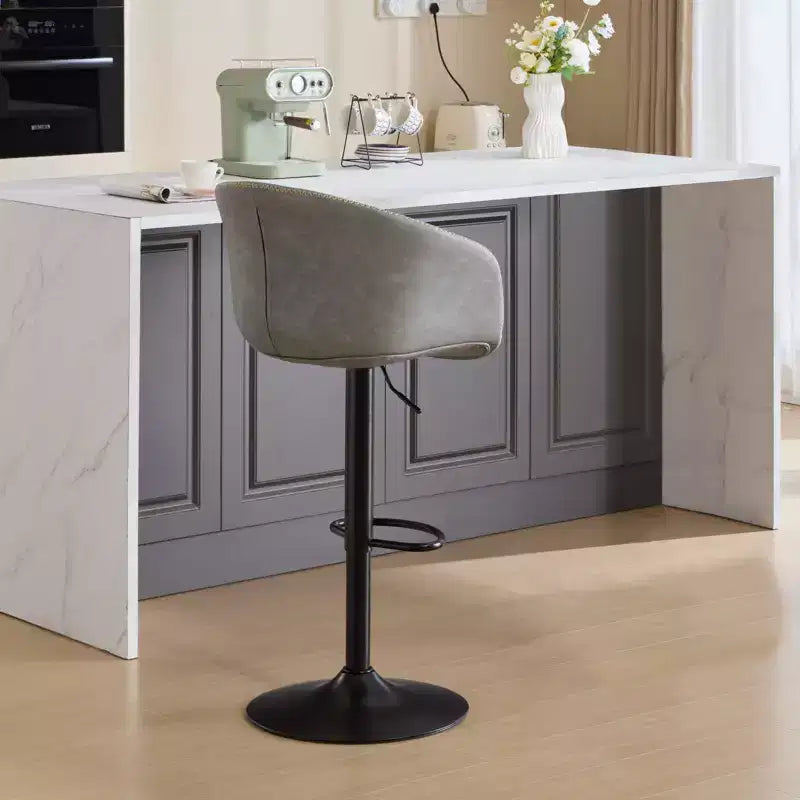 GDFStudio Grantha Faux Leather Upholstered Adjustable Height Swivel Bar Stool with Footrest