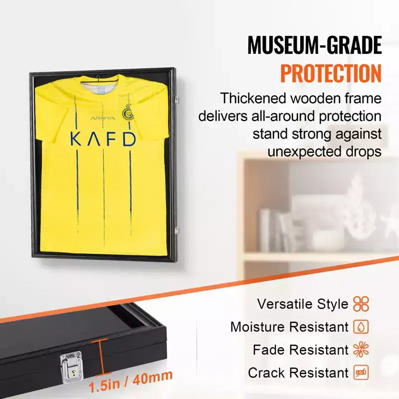 VEVOR 2PCs Jersey Display Frame Case, 23.3x31.2x1.5 in, Large Lockable Sport Jersey Shadow Box with 98% UV Protection PC Glass and Hangers, Black
