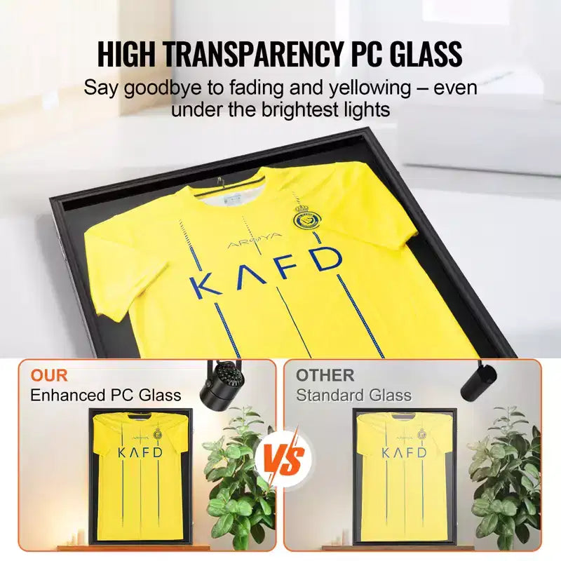 VEVOR 2PCs Jersey Display Frame Case, 23.3x31.2x1.5 in, Large Lockable Sport Jersey Shadow Box with 98% UV Protection PC Glass and Hangers, Black