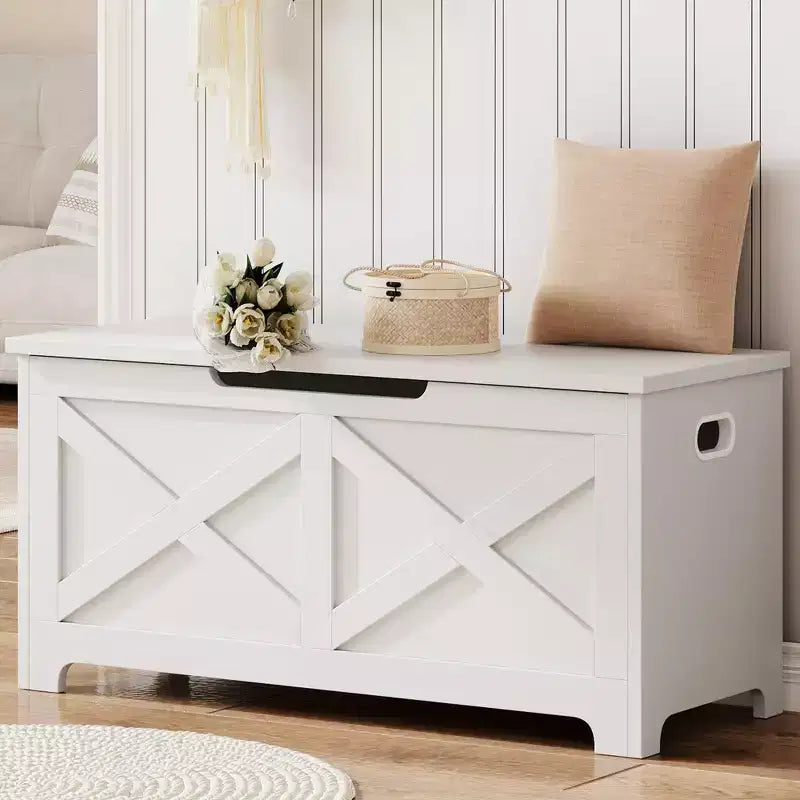 39.4 Storage Chest, Wooden Storage Bench with Safety Hinge, Easy Assembly, Farmhouse Style Large Toy Chest for Entryway, Living Room, Bedroom