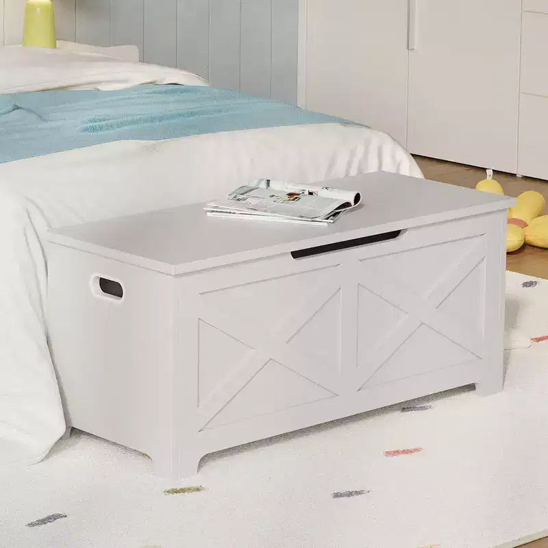 39.4 Storage Chest, Wooden Storage Bench with Safety Hinge, Easy Assembly, Farmhouse Style Large Toy Chest for Entryway, Living Room, Bedroom