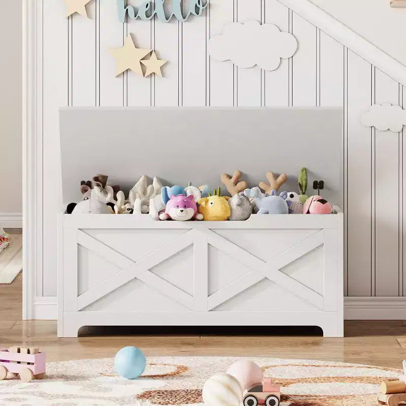 39.4 Storage Chest, Wooden Storage Bench with Safety Hinge, Easy Assembly, Farmhouse Style Large Toy Chest for Entryway, Living Room, Bedroom