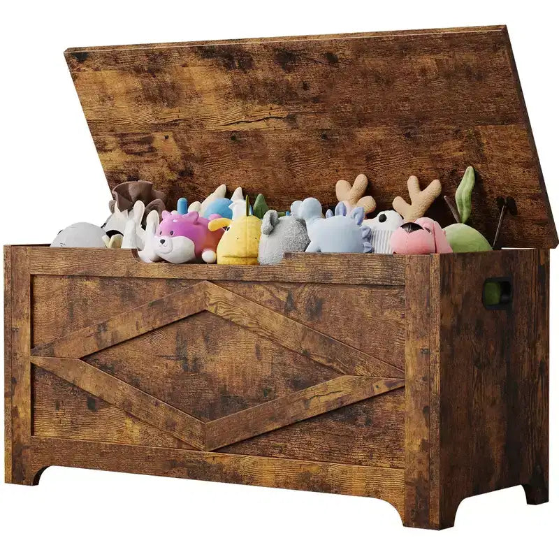 39.4 Storage Chest, Wooden Storage Bench with Safety Hinge, Easy Assembly, Farmhouse Style Large Toy Chest for Entryway, Living Room, Bedroom